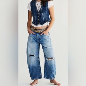 Free People Blue Distressed Women Jeans